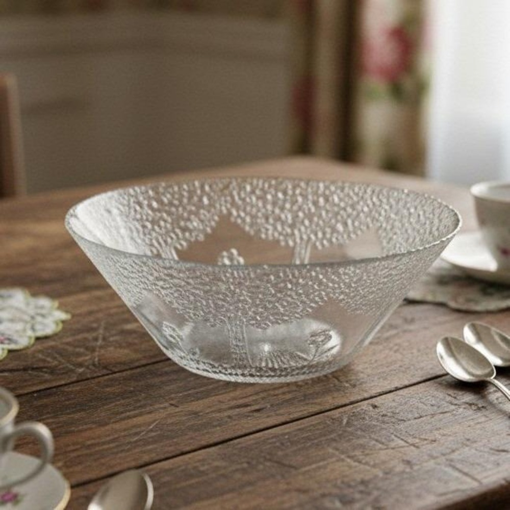National Silver Company Garden Textured Glass Serving Bowl, Vintage Centerpiece